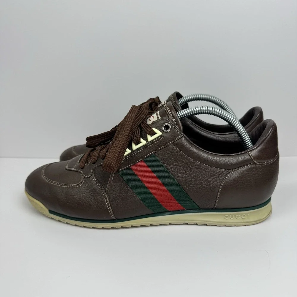 Men's GUCCI 'SL73' Brown Leather Sneakers US 8.5 GUCCI 8 G‎ Shoes Vintage
